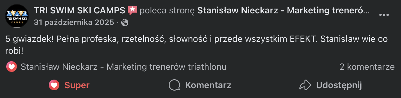 Rekomendacja na Facebooku dla TRIBOOST